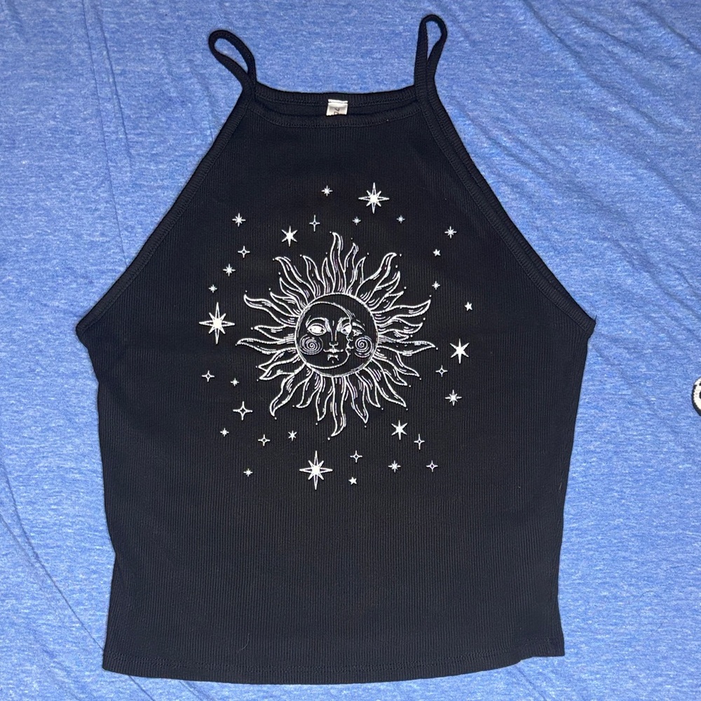 Celestial Black Halter Tank Top